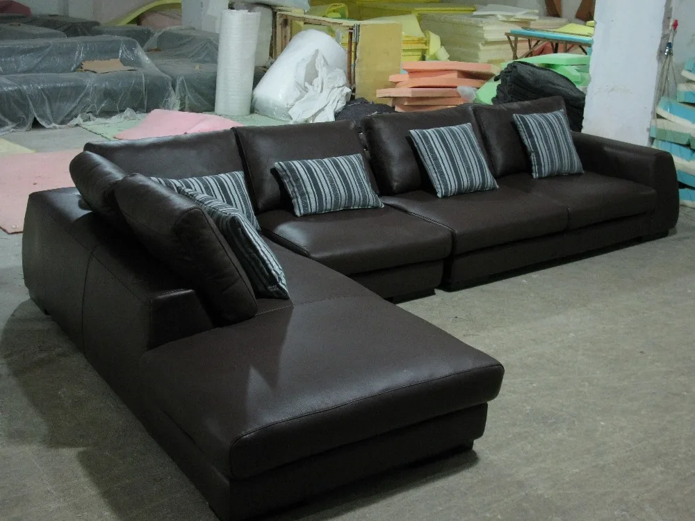 

2015 Modern Furniture Genuine Leather Sectional Sofa Set with cushions shipping to your port