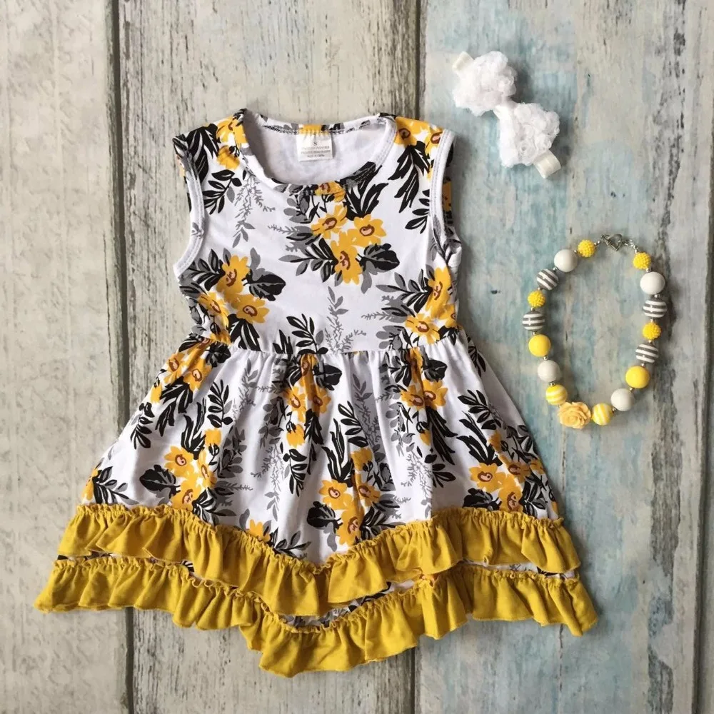 baby girls summer dress girls kids wear style Mustard yellow flower