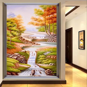 

3D Wallpaper Modern Autumn Forest Stream Oil Painting Landscape Photo Wall Murals Living Room Hotel Entrance Papel De Parede 3 D