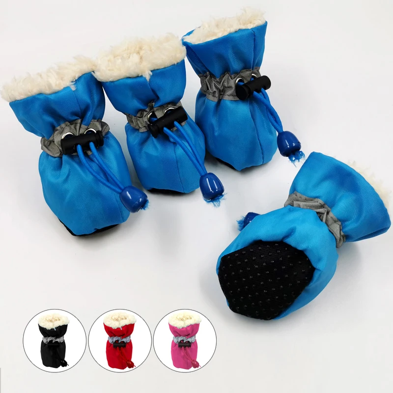 

4pcs Waterproof Winter Pet Dog Shoes Anti-slip Rain Snow Boots Thick Warm Footwear For Small Cats Dogs Puppy Dog Socks Booties
