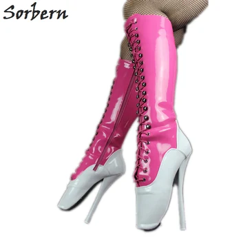 

Sorbern Pink Ballet Heels Knee High Boots Women White Booties Custom Wide Calf Boots Unisex Fetish Tiptoe Heels Dominatrix Shoes