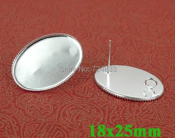 

18x25mm New Silver tone plated Blank Bases Oval Bezel Tray Stud Earrings w/ a Loop Back Settings Blank Bulk Wholesale