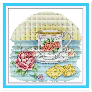 

Afternoon Tea Time Embroidery Cross Set 11CT 14CT Printed On Canvas Chinese Counted Cross Stitch Pattern Home Decor Needlework