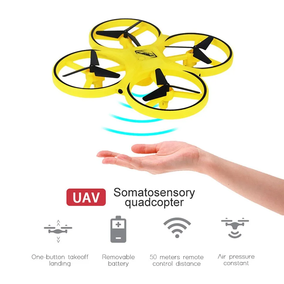 Мини-Квадрокоптер индукционный Дрон Смарт-часы с дистанционным зондированием жеста RC самолет НЛО соматосенсорные фосфоресцирующие взаимодействие RC игрушка