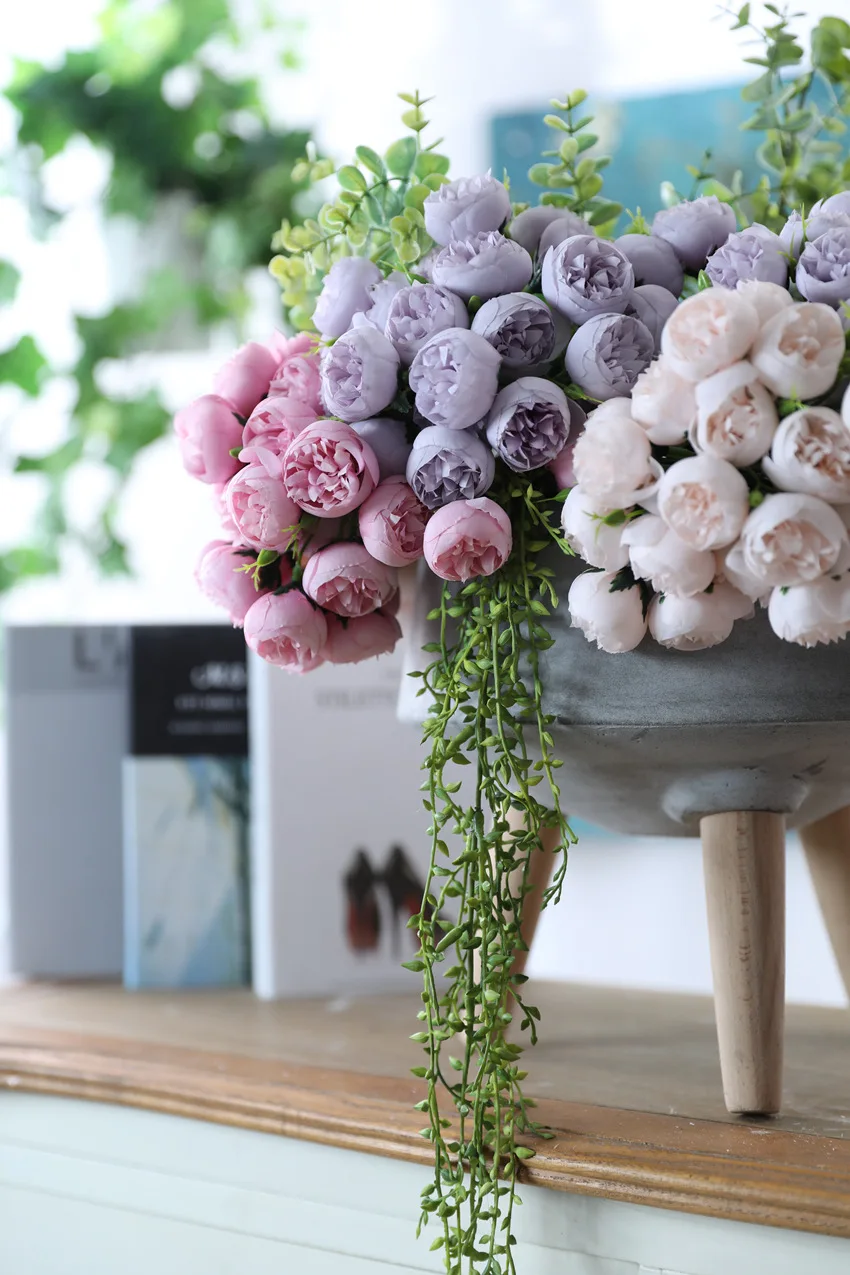 Шелковый цветок 27 голов, искусственные цветы, небольшой чайный бутон, имитация маленькой розы, украшение для гостиной, сушеные цветы
