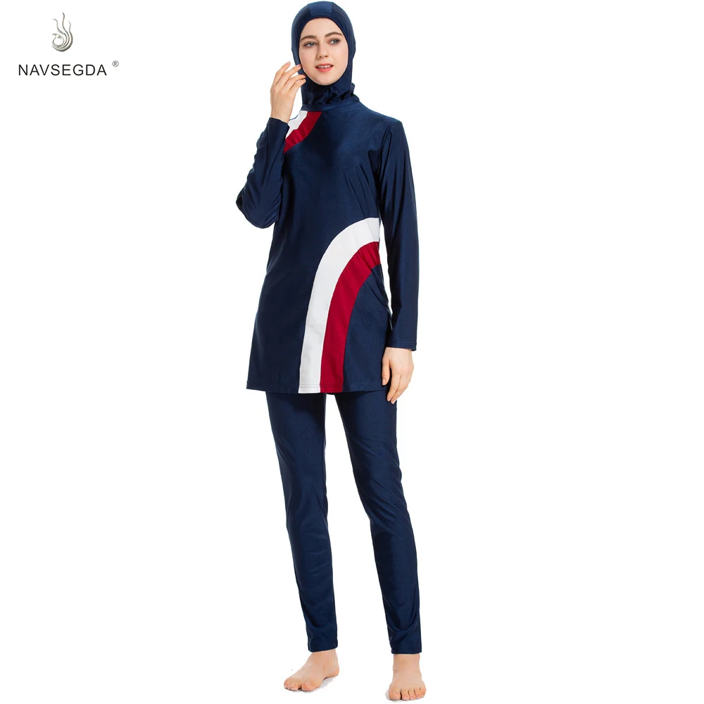

NAVSEGDA 2019 Plus Size Burkinis Islamic Swimwear Women Girls Muslim Swimwear Full Cover Modest Islamic Swimming Suits Muslim