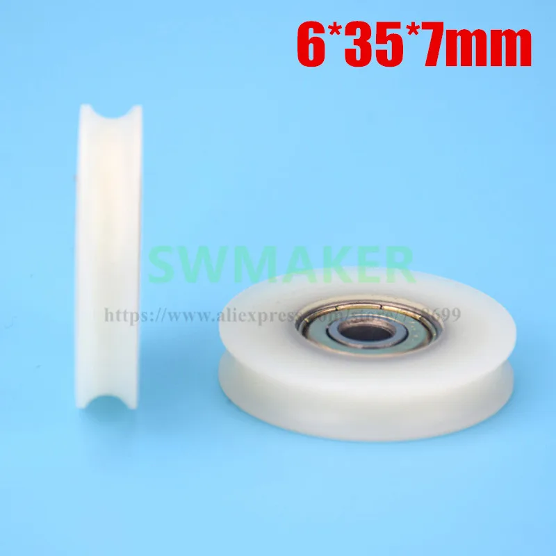 

10pcs 6*35*7mm U grooved wheel, nylon roller, embedded 626 bearings, lifting wheel for 6mm diameter rope, wear-resistant