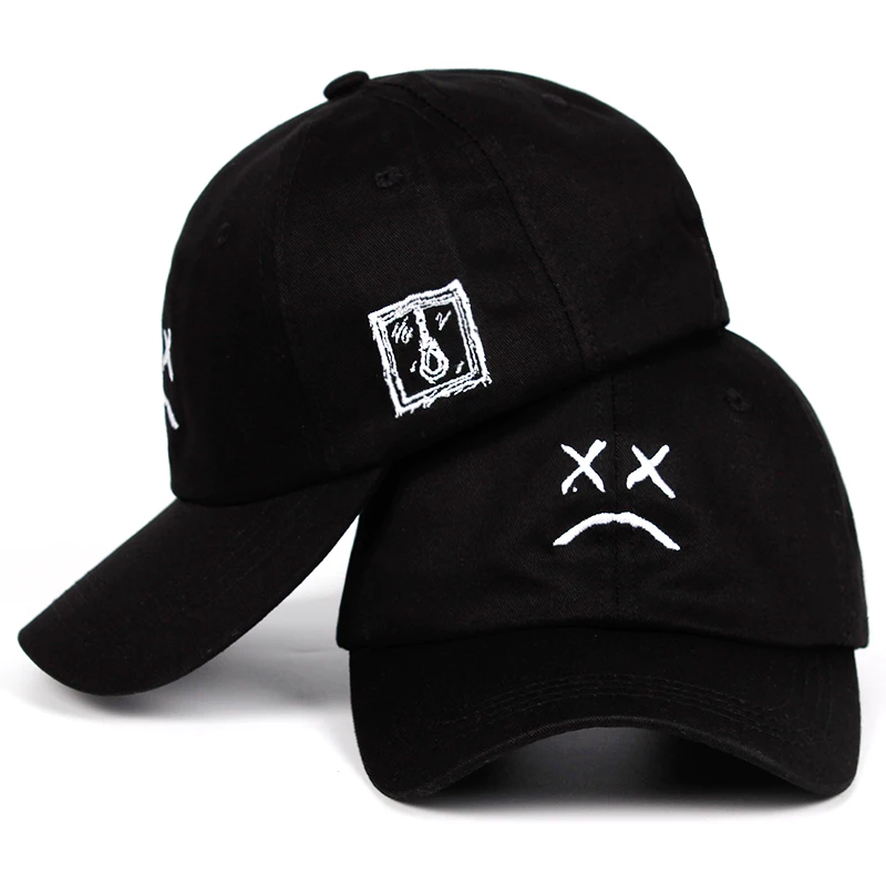 

Lil Peep Sad face Dad Hat Embroidery 100% Cotton Baseball Cap Hat xxxtentacion Hip Hop Cap Golf Love lil.peep Snapback Women Men