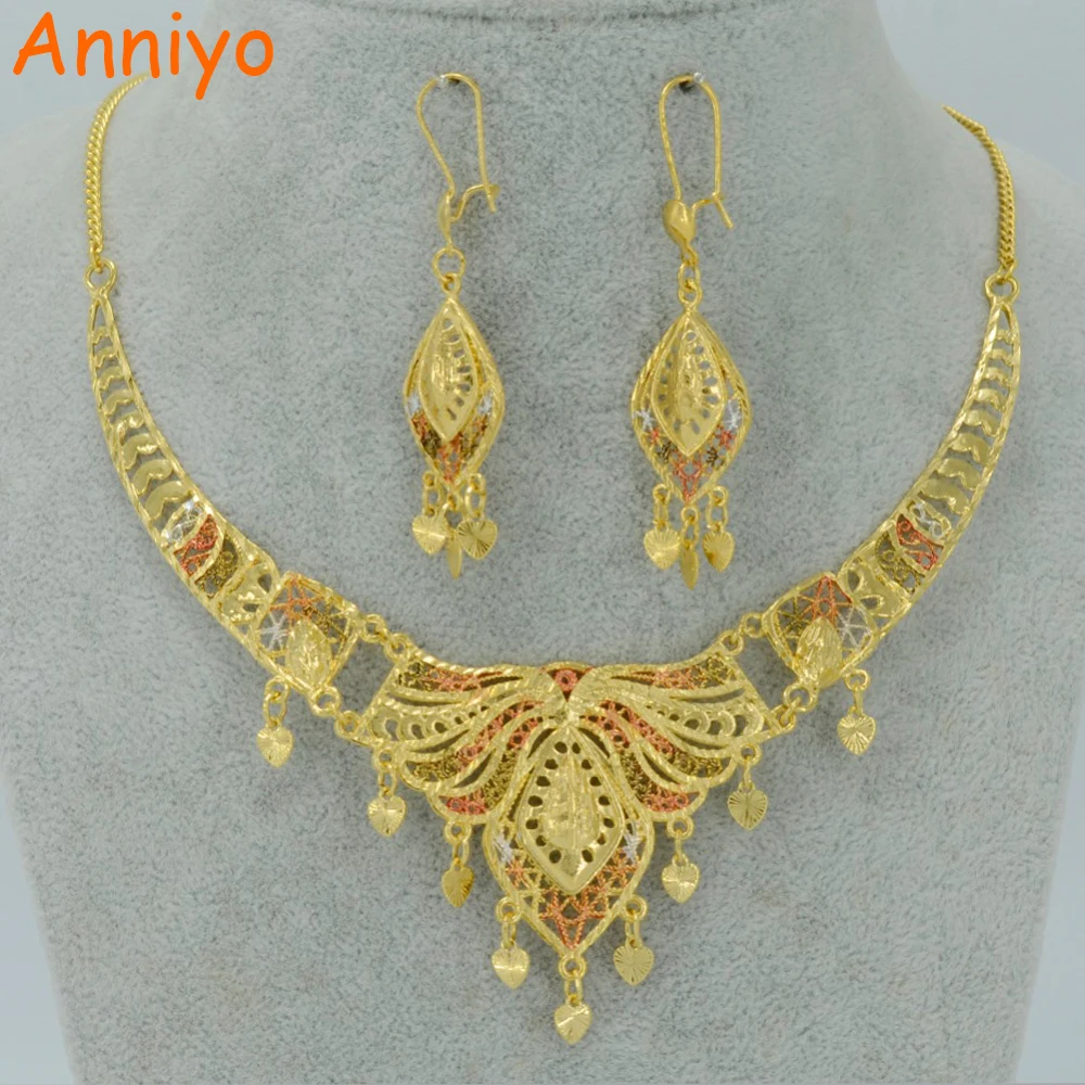 

Anniyo Dubai Jewelry sets Necklace Earrings Middle East Saudi Arabia Jewellery Egypt Turkey Iraq Africa Israe Gifts #008112
