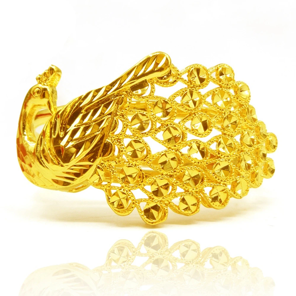 

Peacock Cuff Bangle Yellow Gold Filled Wedding Womens Bracelet