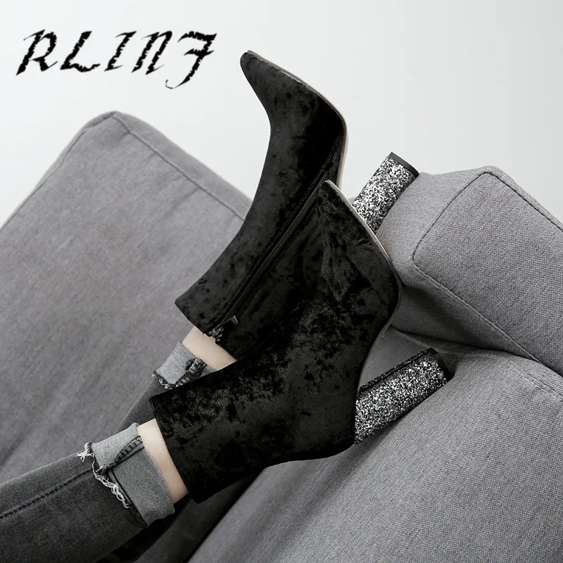 Mujer Sexy Botas Cortas Alto gris Simple Rlinf Nuevo Parpadeante Puntiagudo Tacón Negro De Grueso Salvaje zvPwRx
