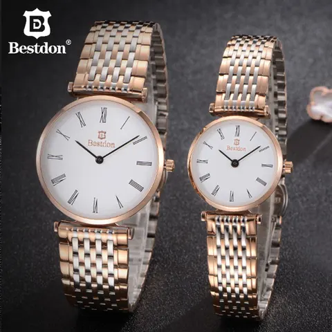 Casal para os Amantes de Luxo Rosa de Ouro Relógio de Quartzo Homem e Mulher Relógios à Prova Bestdon Relógios Unisex Inoxidável Pequeno d’ Água Aço