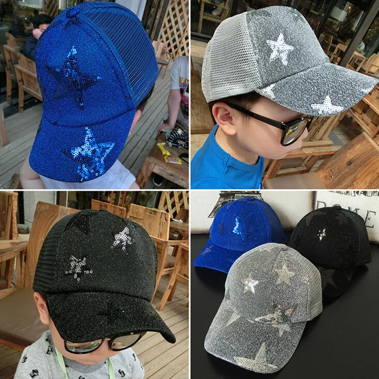 Лето женщин и детей пятиконечная принт в виде звезд Bling сетки Кепки Snapback Бейсболка Trucker Hat
