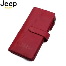 JEEP BULUO Brand Women Wallets Genuine Leather Zipper Coin Purse Fashion Long Red Wallet Large Capacity Clutch Bag Lady Rfid JEEP BULUO Brand Women Wallets Genuine Leather Zipper Coin Purse Fashion Long Red Wallet Large Capacity Clutch Bag Lady Rfid