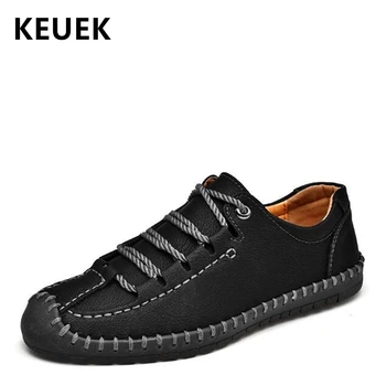 

Spring Autumn Men Casual leather shoes Handmade Soft Comfortable Driving shoes Male Flats British style Lace-Up Loafers 033