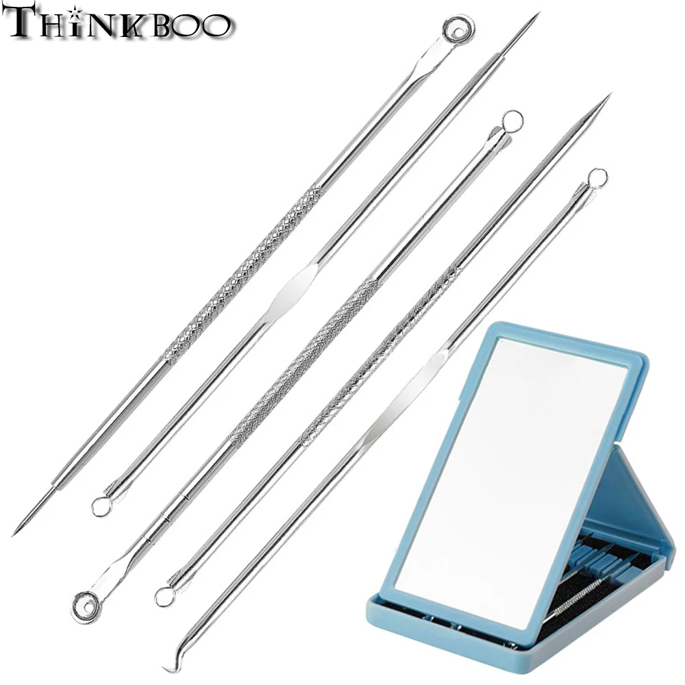 

5pc/set Stainless Steel Needles Pimple Remover Skin Cleanser Blackhead Remover Acne Needles With Mirror Case Face Skin Care Tool