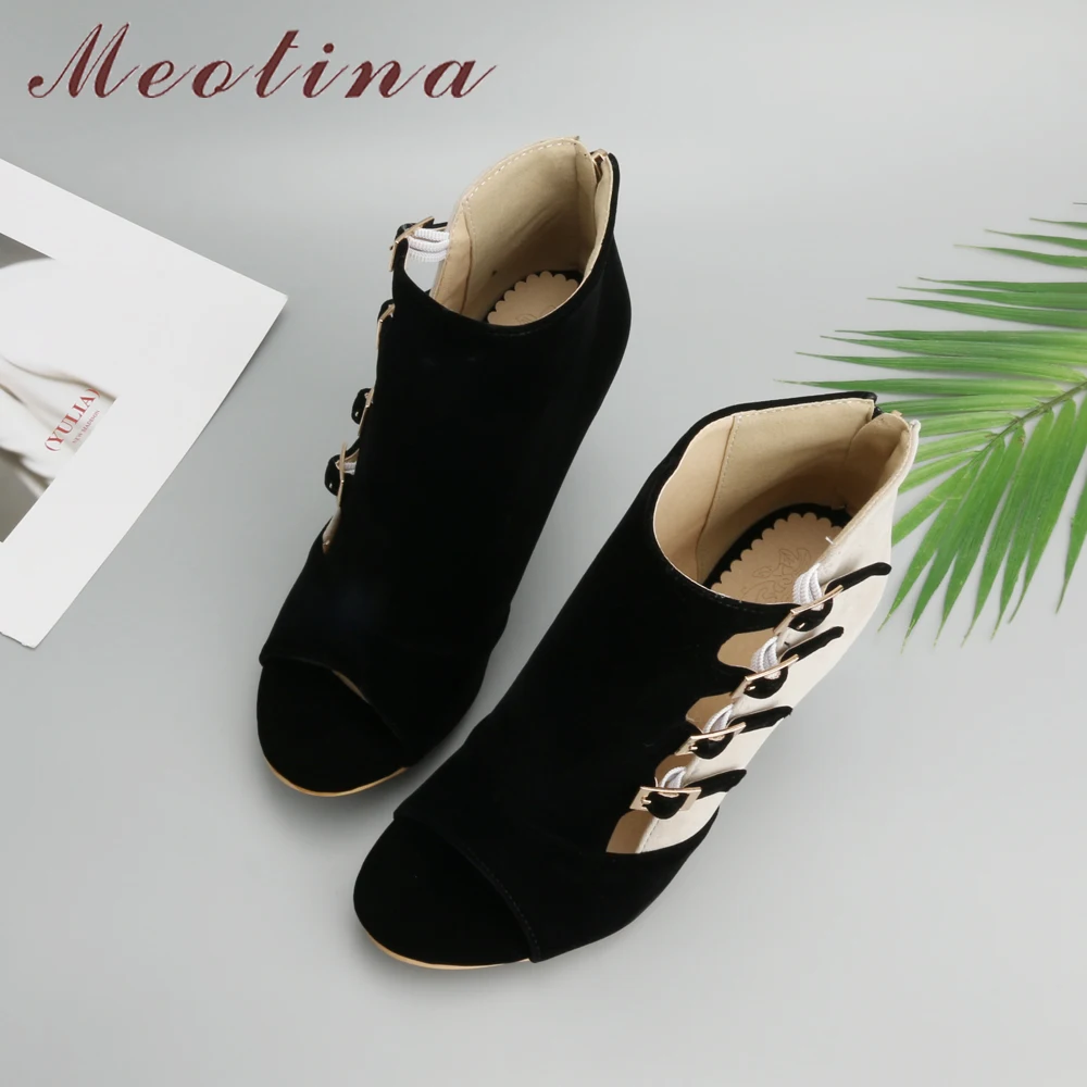 Meotina Women Shoes High Heels Gladiator Shoes Plus Size 34-46 Summer Party Pumps Red Buckle High Heel Shoes Zip chaussure femme