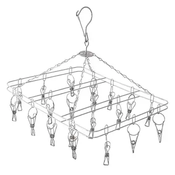 

Stainless Steel Clothes Hangers Double Lines Square Laundry Hanger Clothes Drying Hanger With Clips 20 Clips