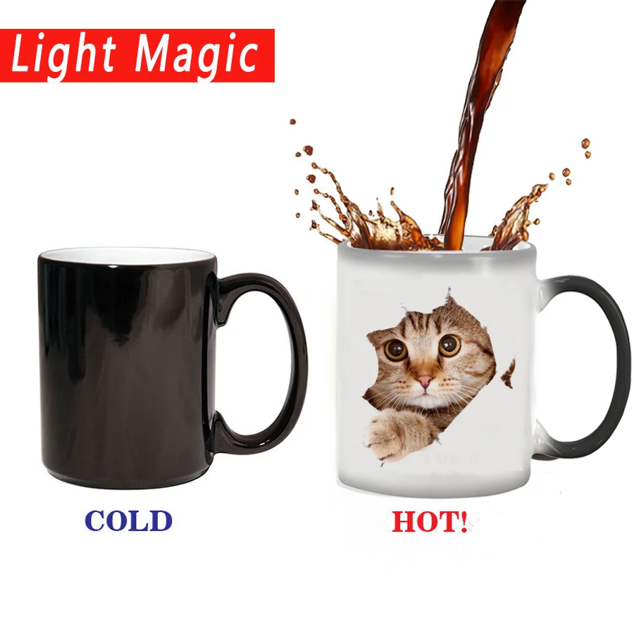 

Drop shipping cute Cat dog Mug 350ml Heat Reveal Mug Ceramic Color Changing Coffee Mugs Magic Tea Cup best gift for your friends