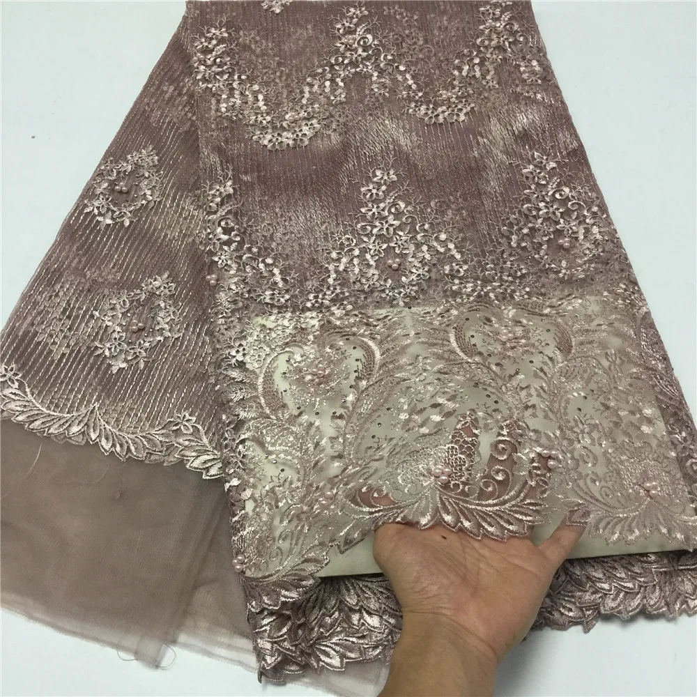 

Pretty Ladies Dresses French Lace Beads And Rhinestones Design African Tulle Lace Fabric X18-1