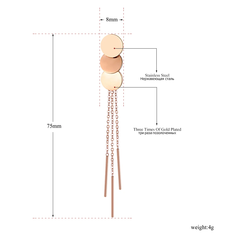 Jeeango, богемные ювелирные изделия, трендовые, нержавеющая сталь, Круглый диск, с кисточкой, серьги, розовое золото, подарок для женщин, преувеличение JE18104