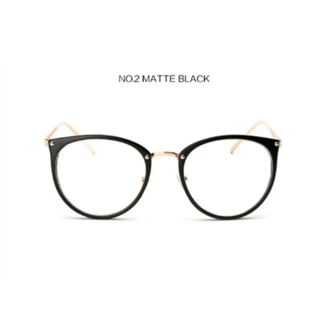 COOLSIR Retro Metal Frame Eyeglasses Oversized Clear Lens Glasses Men Women Transparent Optical Cat Eye Glasses Frames Spectacle - Цвет линз: matt black