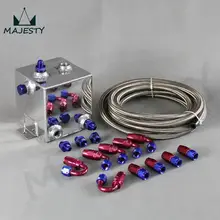 2L Aluminium AN6 Fuel Surge Tank 2 Litre Swirl Port + 5m fuel / oil line + AN6 hose end / adapter System kit blue and red