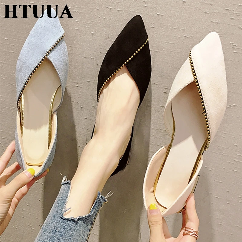 

HTUUA 2019 New Spring Woman Flats Shoes Female Ballet Shoes Slip On Loafers Pointed Toe Casual Espadrilles Zapatos Mujer SX2059