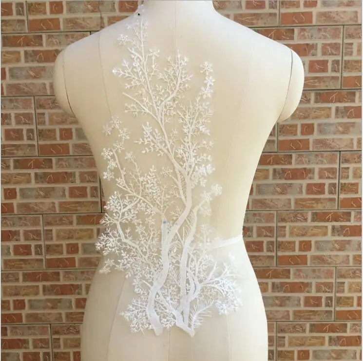 10pieces White lace applique, 3D heavy bead lace applique with rosette