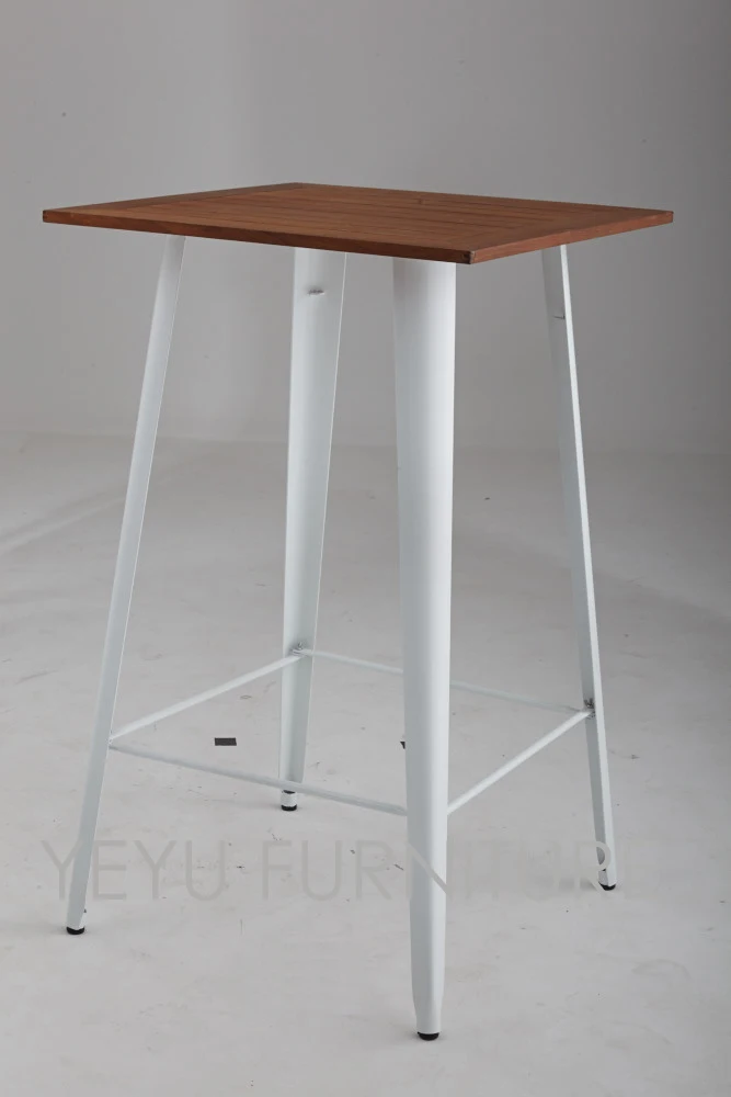 Минималистский современный Дизайн остеохондроз, открытый металл Сталь барный стул с тикового дерева сиденье коммерческого Мебель для баров набор барный стол - Цвет: Table White