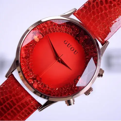 GUOU, женские часы, модные, Relogio Feminino, браслет, женские часы, для женщин, часы, Роскошные, с бриллиантами, часы, reloj mujer saat - Цвет: Красный
