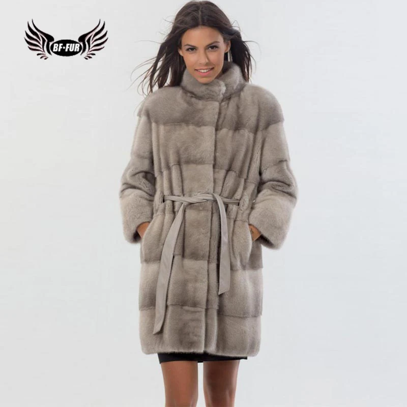 

BFFUR Capped Woman Winter 2019 New Mink Coats For Women Genuine With Mandarin Collar Fashion Clothing Real Mink Fur Tops Blouson