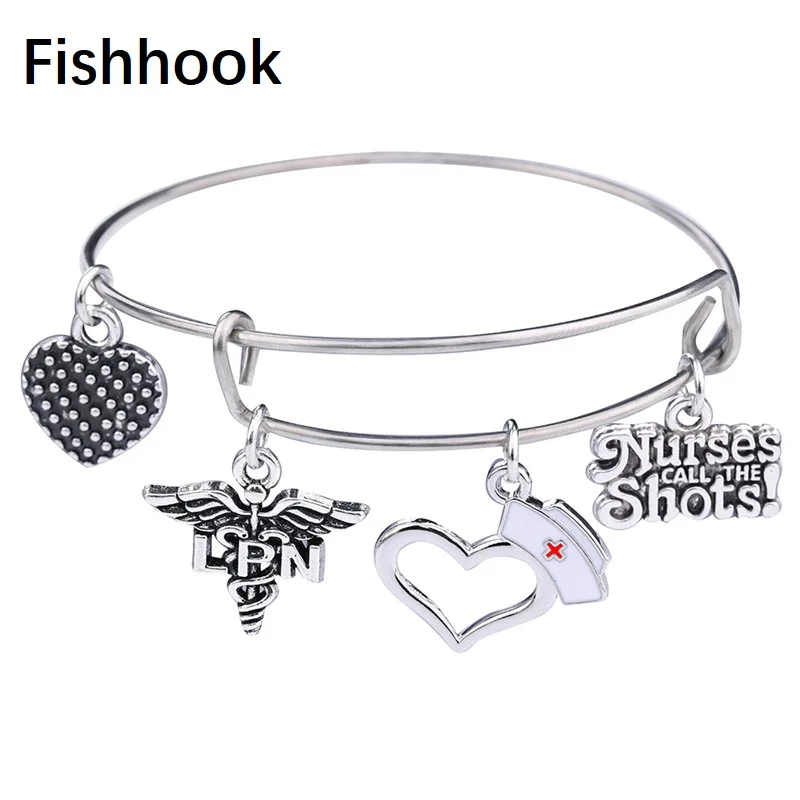 

Fishhook DYI Heart Shape Nurses Hat Nurses Call Me Shots Letter Charms For Nurses Customized Stylish Casual Bracelet
