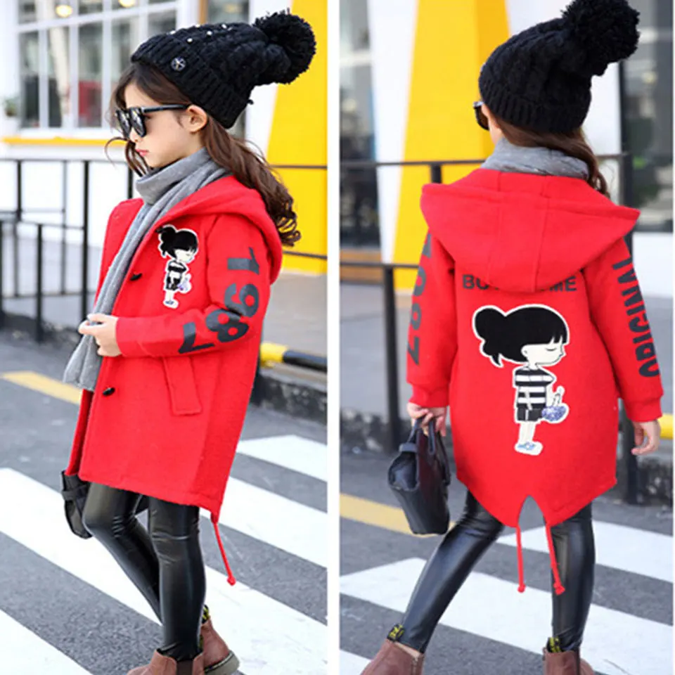 New Autumn Winter Baby Girls Clothes Woolen Coat Warm Jacket Age For 4 5 6 7 8 9 10 11 12 YRS Baby Hooded Jacket Outerwear