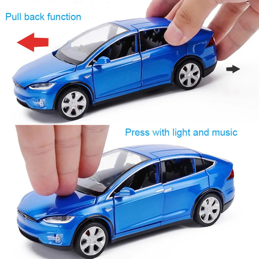 High Simulation 1 32 Tesla Model X90 Metal Model Acousto optic Pull back Toy Car 4 5