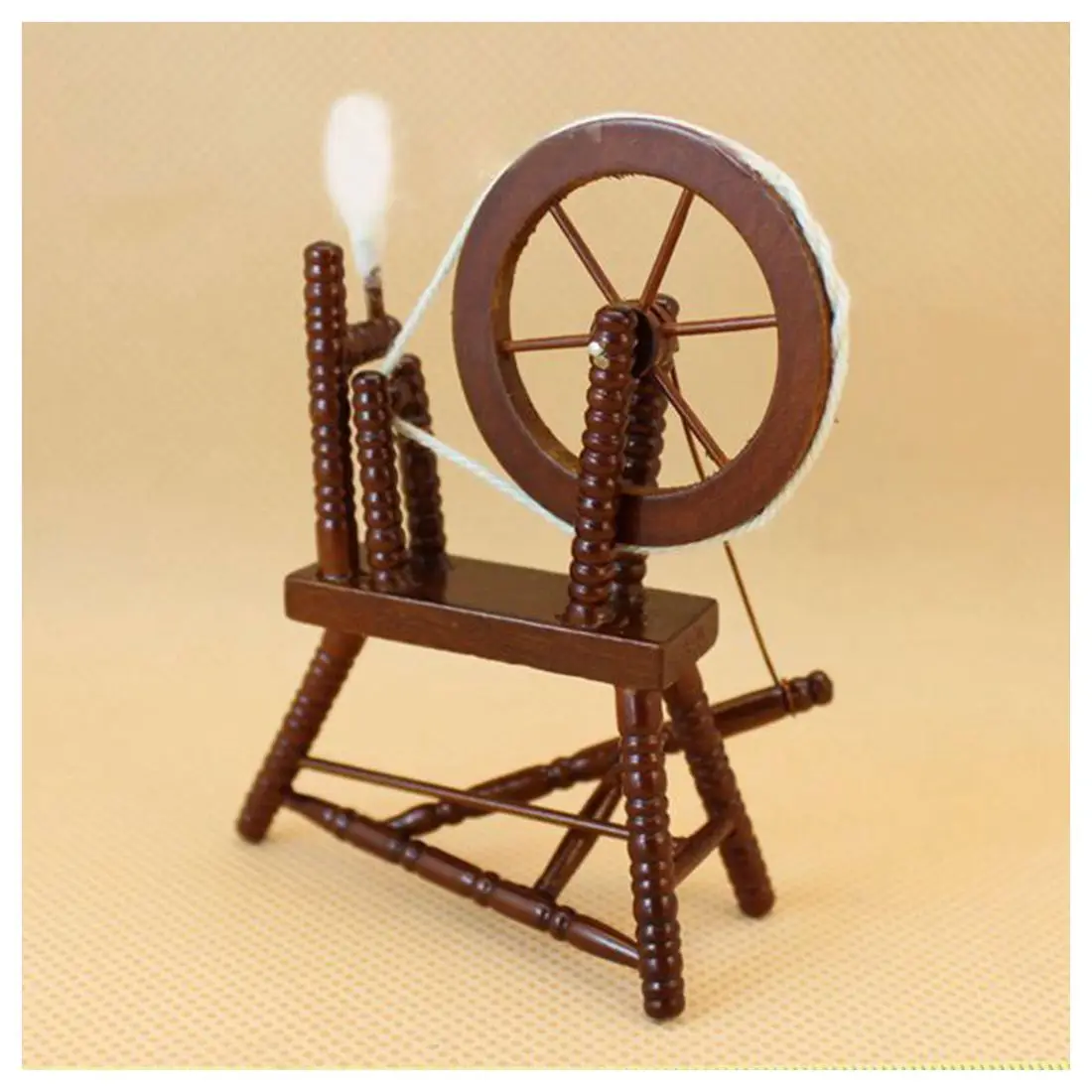 

1:12 scale doll house miniature hand reeling machine wooden spinning wheel