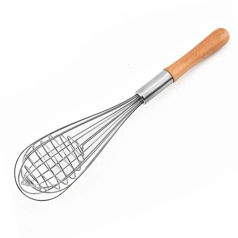 Manual Egg Beater Whisk Long Wood Handle Egg Mixer Mini Handheld Egg Beater Household Kitchen