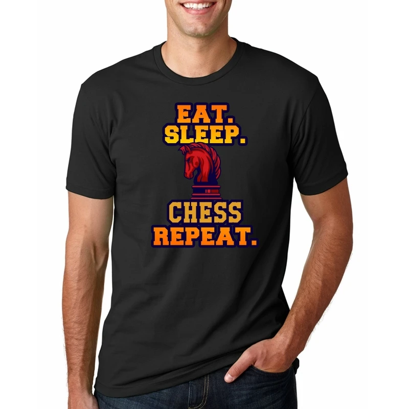 Eat Sleep Chess на заказ забавная кошка и игрушечная мышь шахматы Футболка мужская