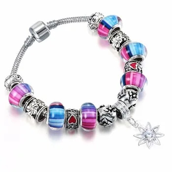 1Pcs Red Heart Bracelet Vintage Style Flower Crystal Pendat Bracelets Women Fashion Beads Jewelry Gifts Wholesale Dropship