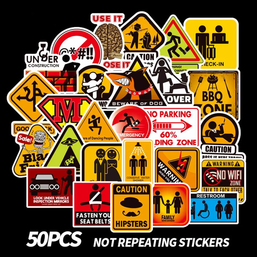 50PC Warning Stickers Waterproof Decal Sticker Bomb To Laptop Skateboard Luggage Stickers for PC Mobile Phone Decoration Sticker