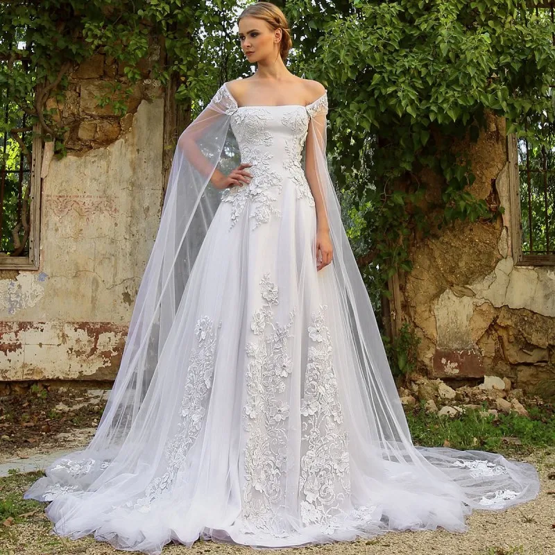 Elegant Sleeveless White A Line Wedding Dress With Cloak