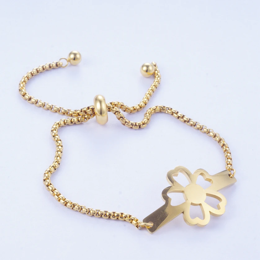 

Yunkingdom Flower Stainless Steel Jewelry Titanium Metal Gold Color Men & Women's Bracelet Adjustable Dropshipping
