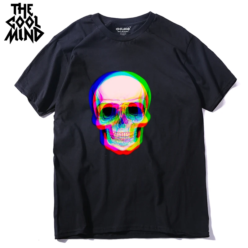 

COOLMIND qi0410A 100% cotton short sleeve skull men T shirt casual loose summer mens tshirt male t-shirt tmens tee shirts