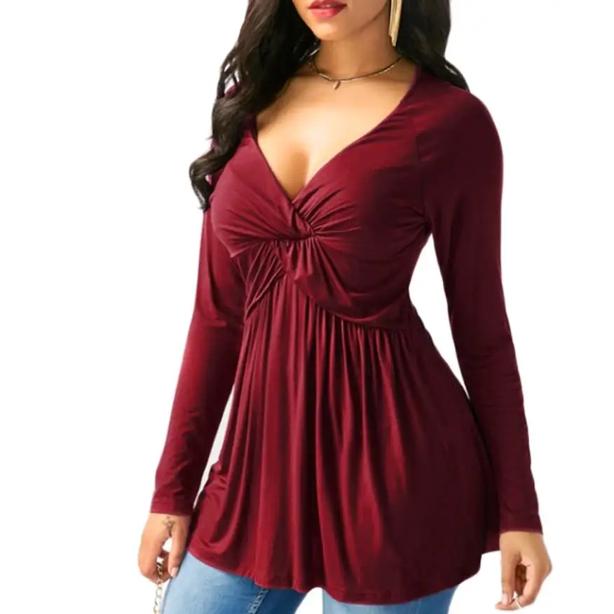  JAYCOSIN 2018 Women Fashion Solid Color Sexy Deep V Neck T-shirts Femme Shirt Longsleeve Tops Drops