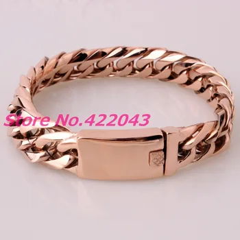 

Fashion Design 15mm Rose Gold Bracelet 316L Stainless Steel Men's Bracelet Biker Cuban Curb Chain 8.66" Chain Bangles Wholesale