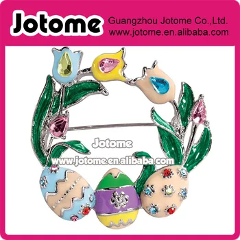 

1.625'' long x 1.5'' wide Colorful Enamel Spring Easter Wreath brooch Pin