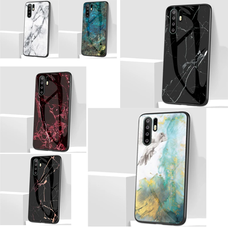 

Luxury Matte Pattern Phone Case For Huawei P30 Mate 20 Pro Y7 Y9 2019 Slim Tempered Glass Soft Bumper Back Cover Coque Fundas