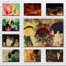 Póster de Naruto anime, dos personajes principales Sasuke y Uzumaki Naruto, cartel retro de papel kraft, póster retro, pegatinas de pared