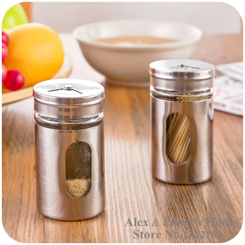 Stainless Steel Gass Container For Salt And Pepper Shaker Sauce