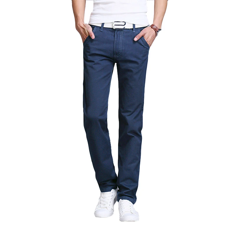 Весна Лето классические прямые джинсы тонкие мужские Модные джинсы длинные штаны брюки одежда модный бренд